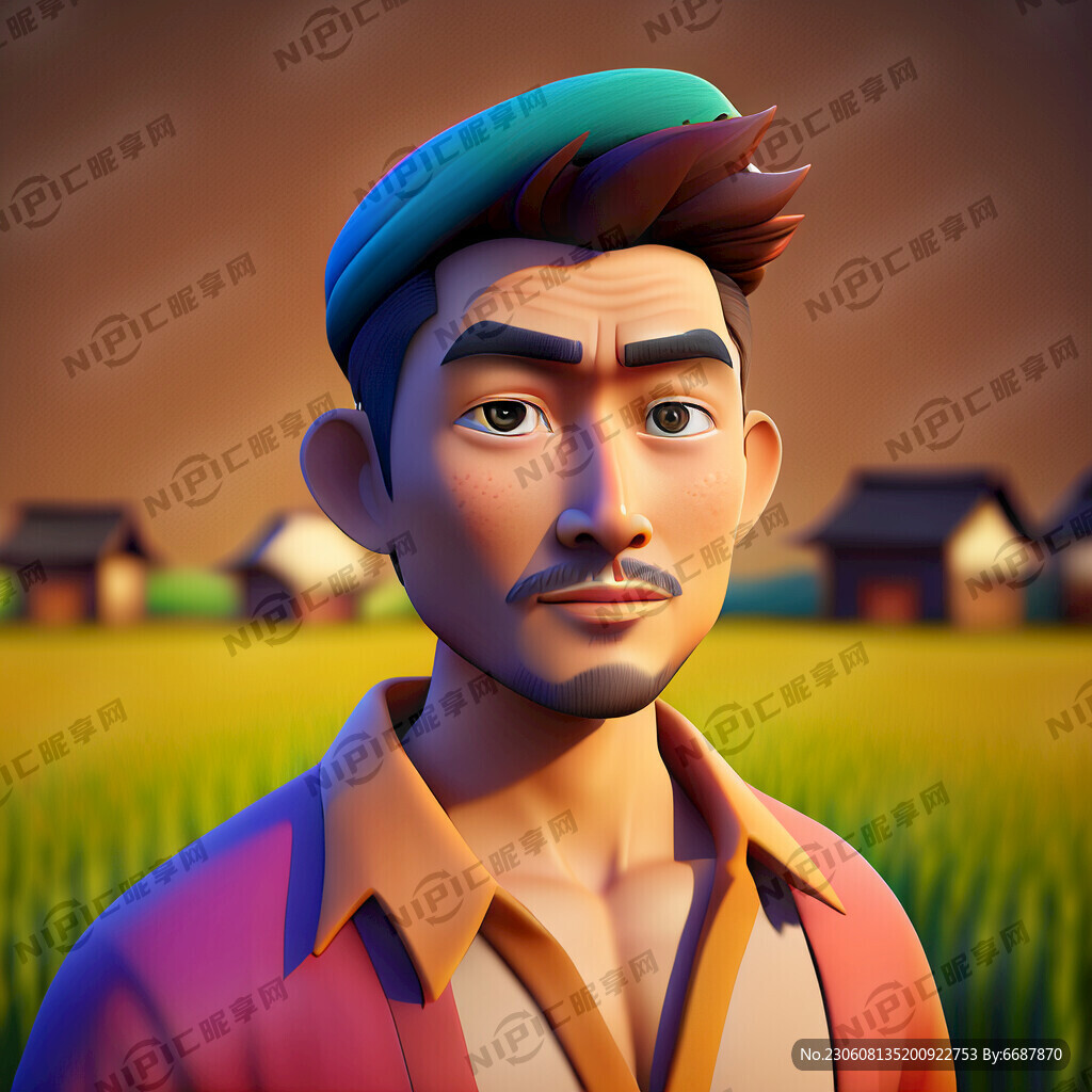 中国男士 农村 皮克斯动画风格