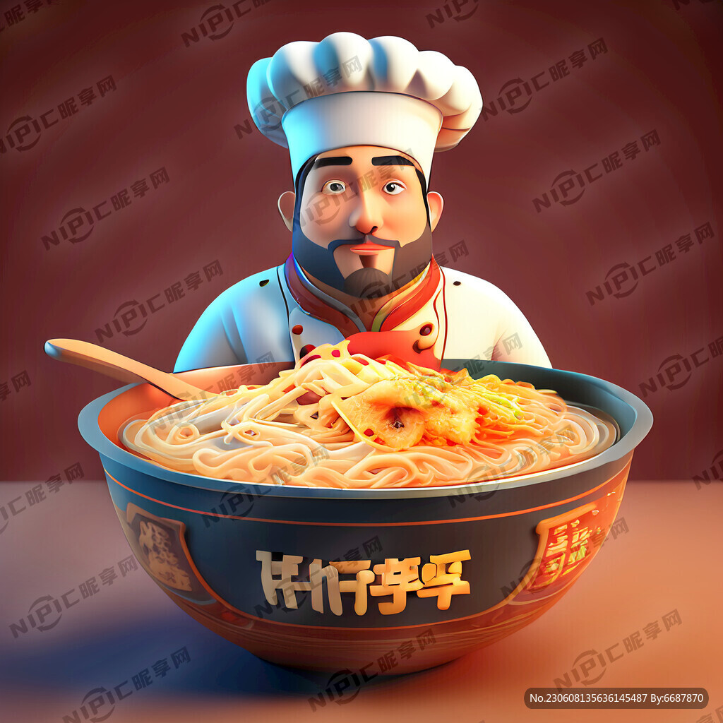 中国男士 厨师 皮克斯动画风格