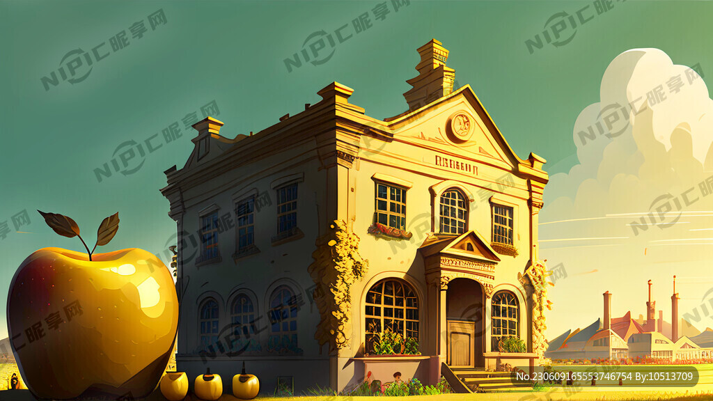 画面有函谷关城楼 苹果 葡萄