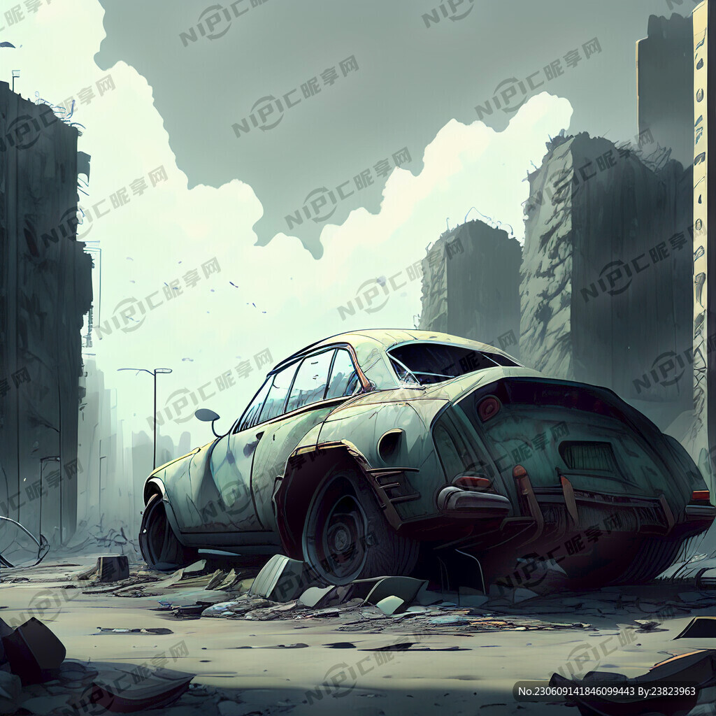 城市废墟 破旧汽车 赛博朋克