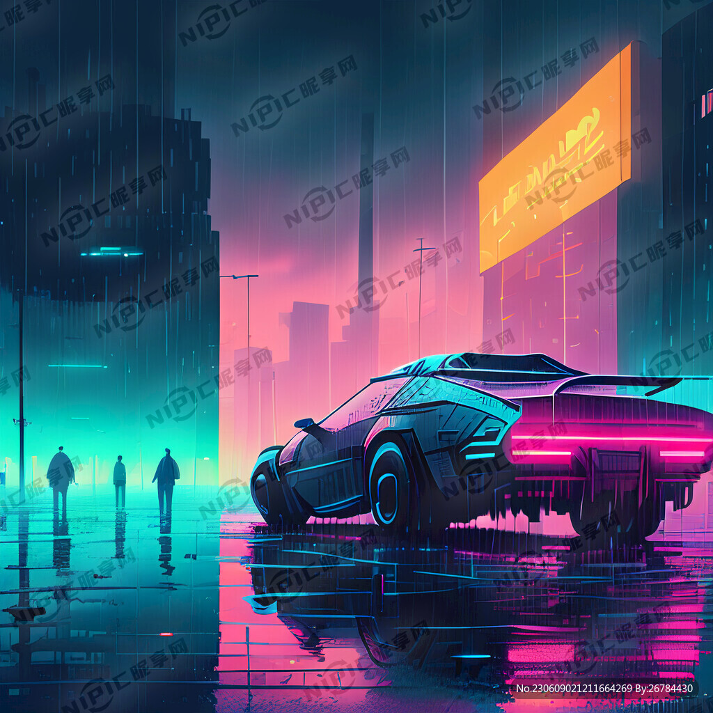 赛博朋克 飞船 霓虹灯 夜景