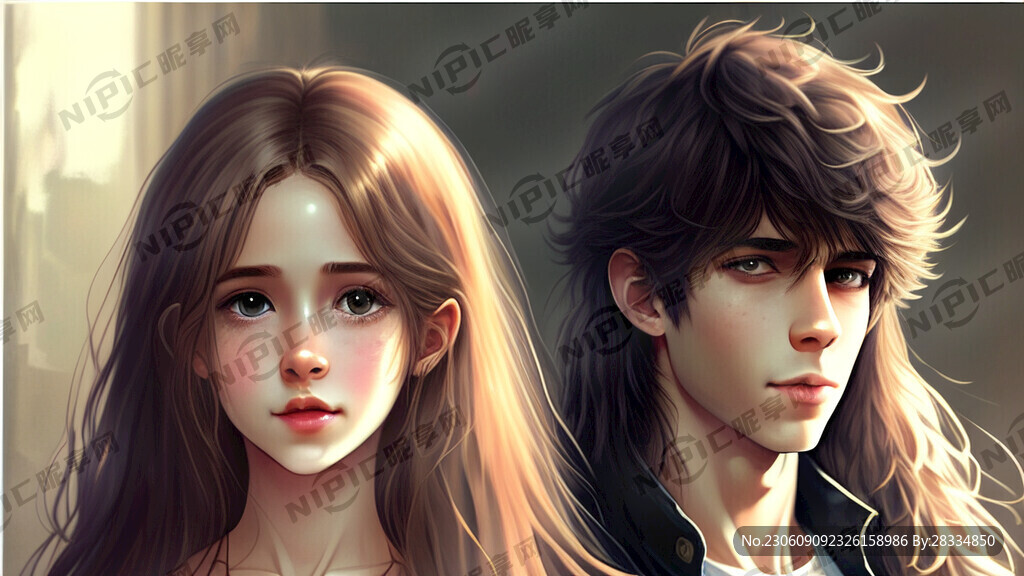 帅气男孩 美丽长发女孩 二次元