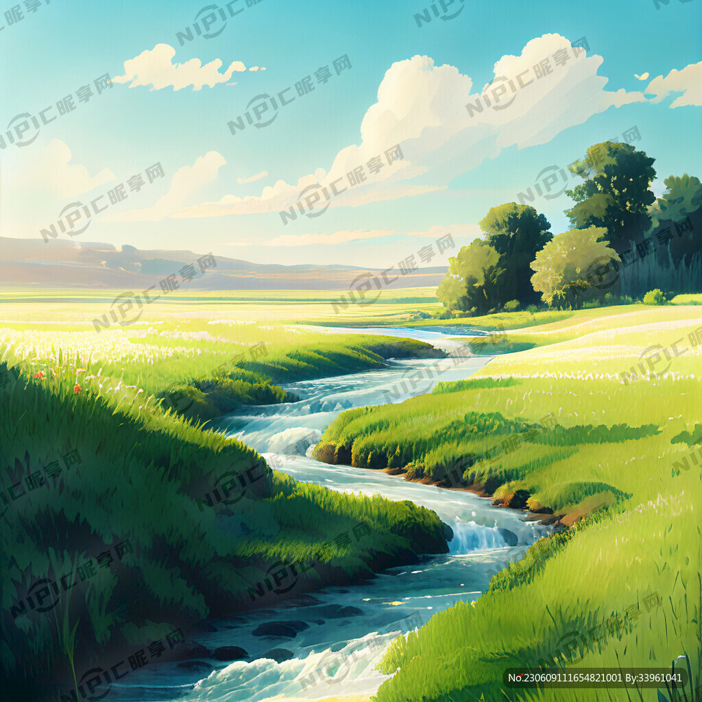 瀑布河流 平原草地 自然风光