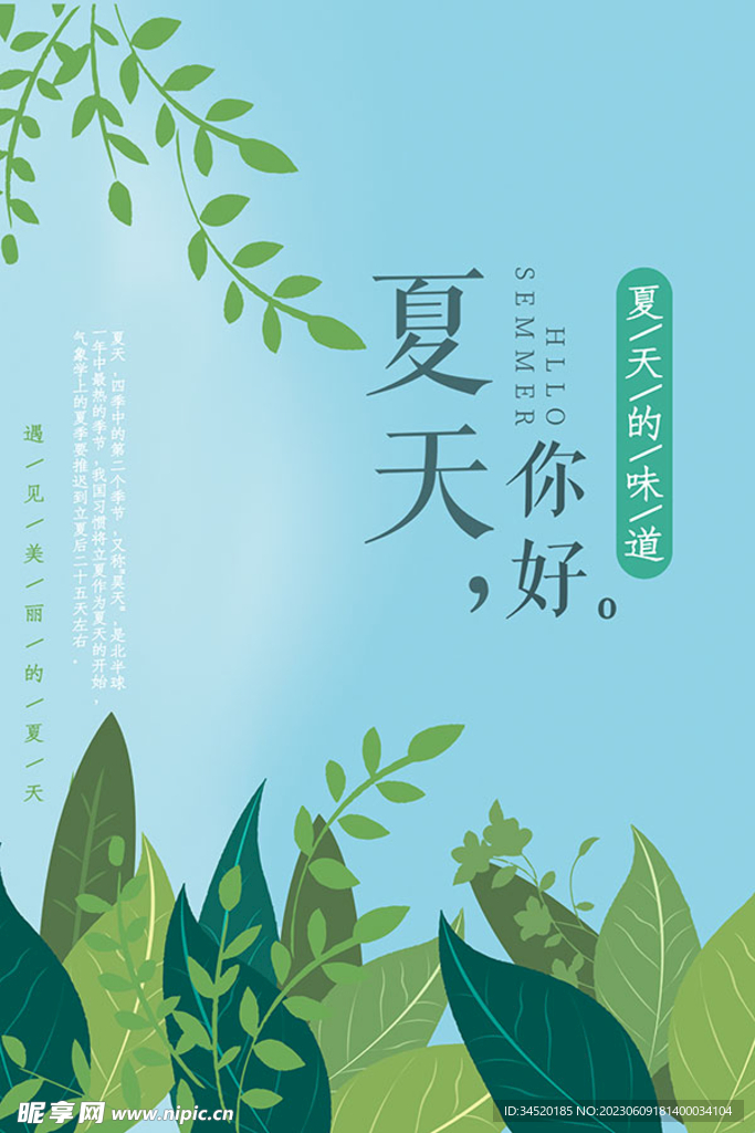 你好夏天手绘海报