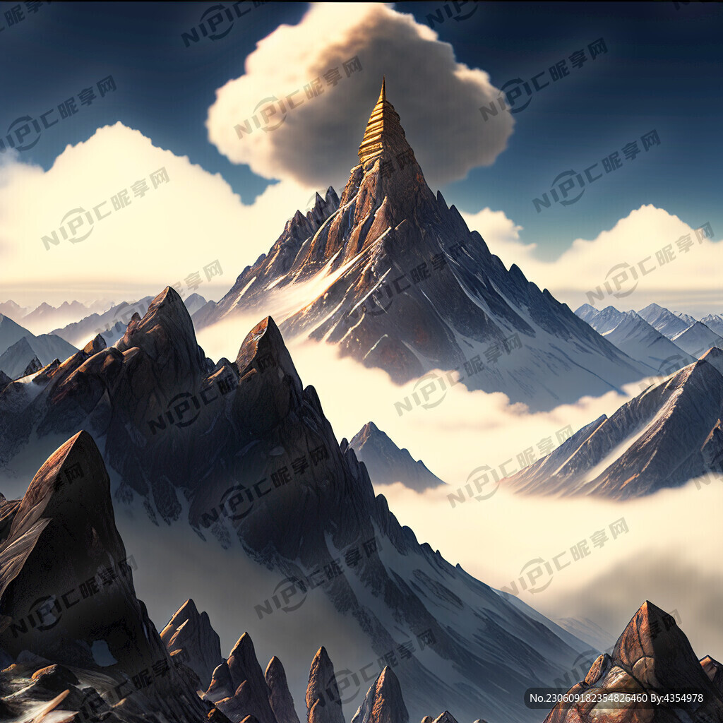 山群 高耸入云的铜质佛像 云海