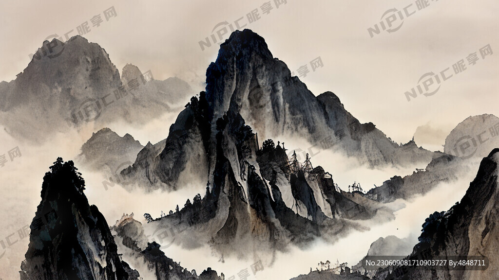 山谷 中国风 中国画 山水