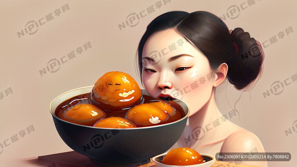 糖油粑粑 小碗 美女吃