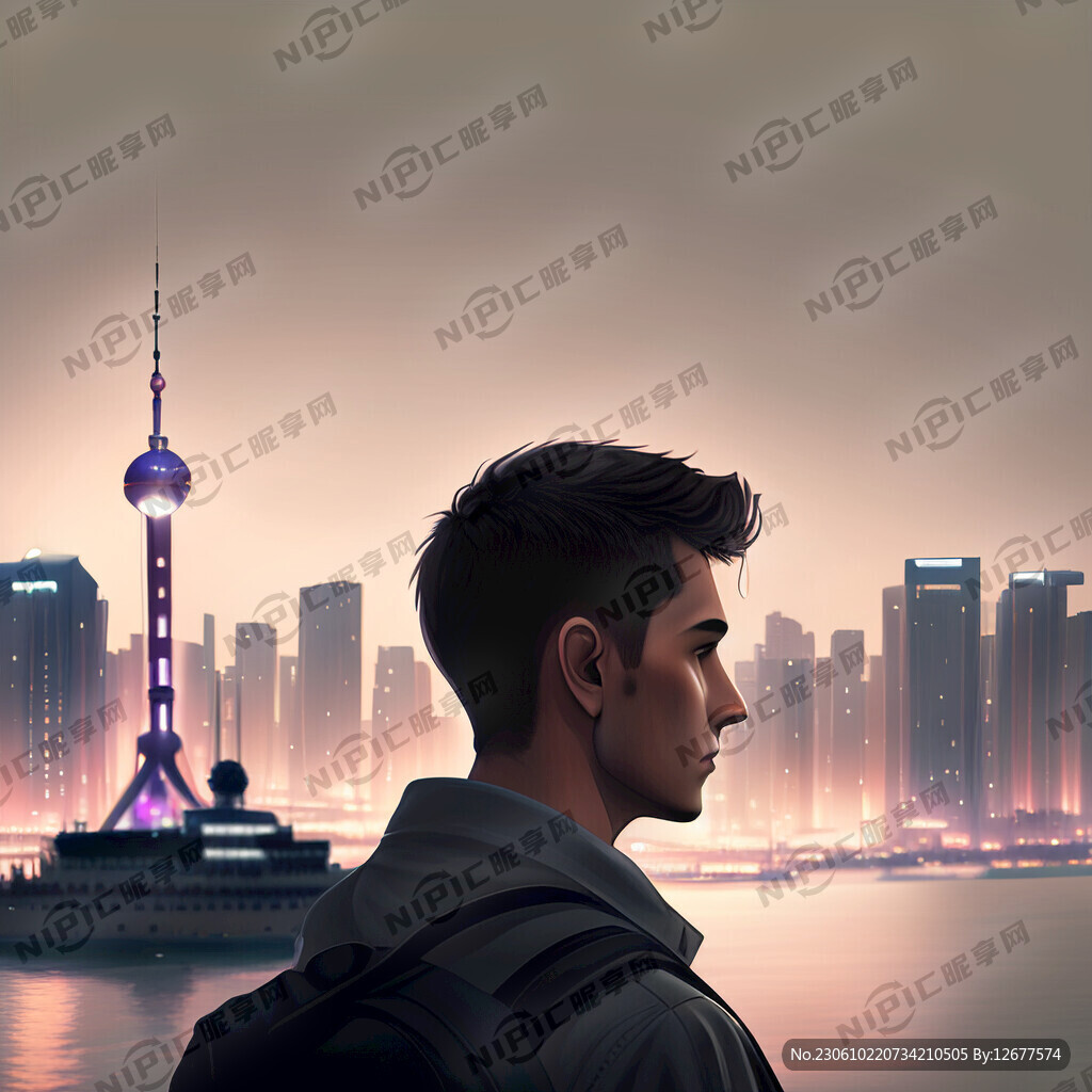 设计头像 男生 侧脸 上海夜景