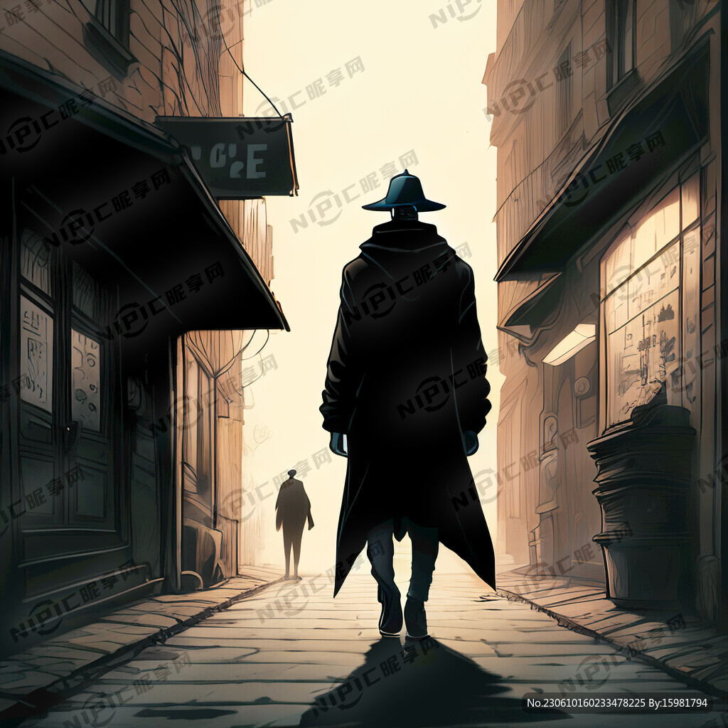 带着鸭舌帽的黑衣人在走在寂静的