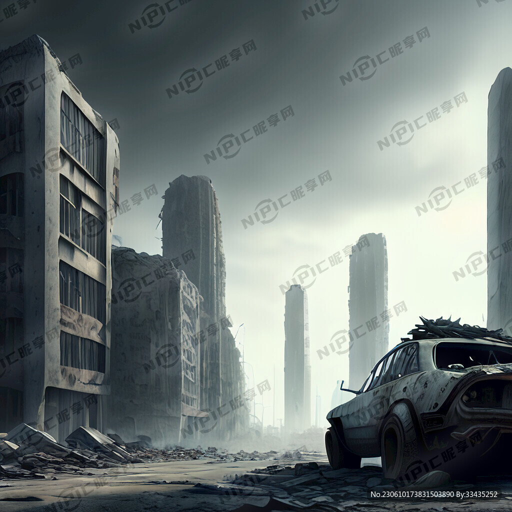 城市废墟 破旧汽车 赛博朋克