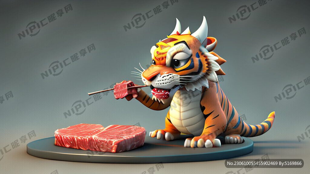 龙虎 烤肉 卡通 3d模型