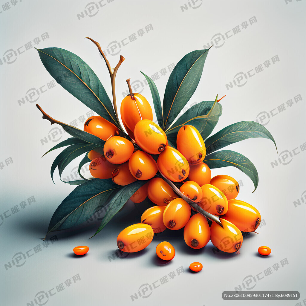 沙棘果 白背景 彩色 真实