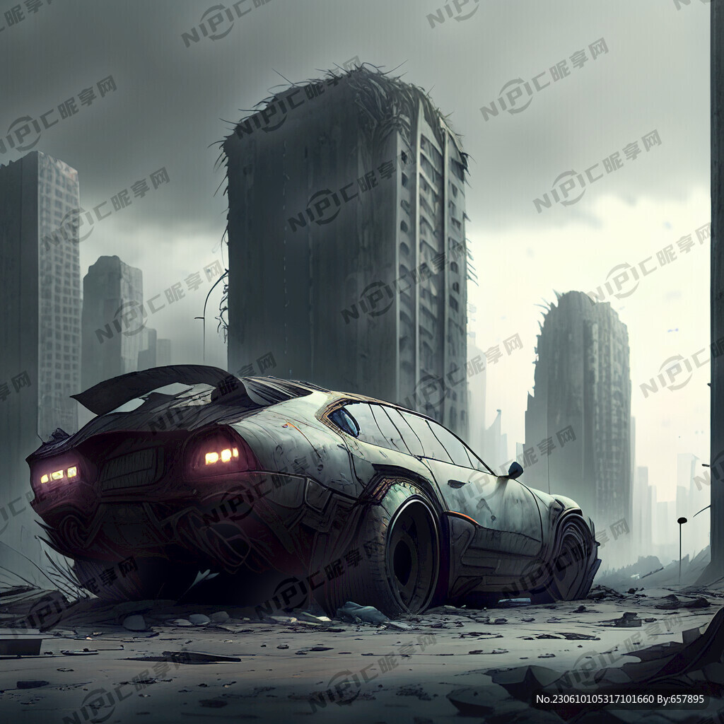 城市废墟 破旧汽车 赛博朋克