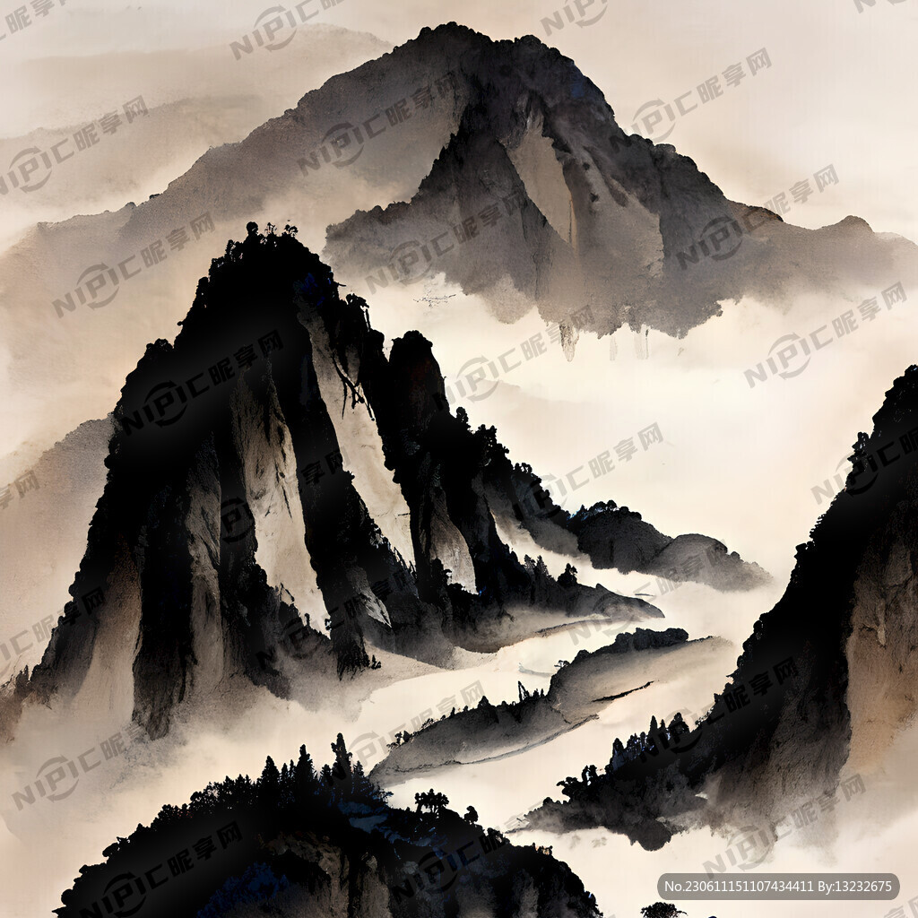 山谷 中国风 中国画 山水