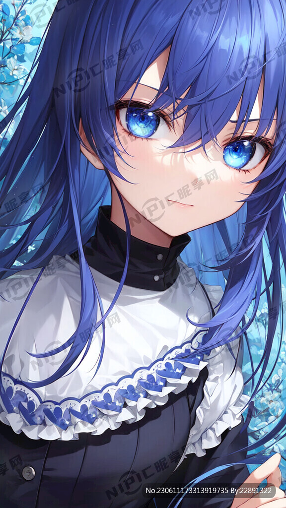 蓝发 大眼 美少女 二次元 萌