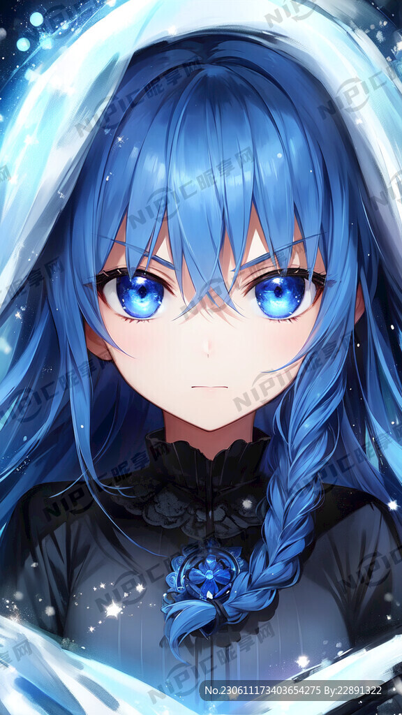 蓝发 大眼 美少女 二次元 萌