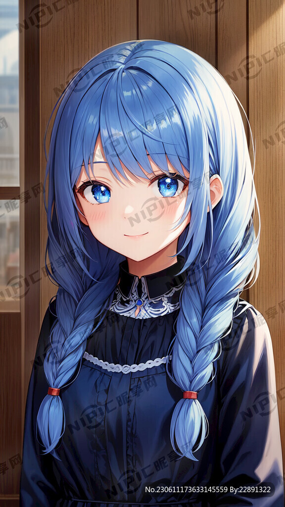 蓝发 大眼 美少女 二次元 萌