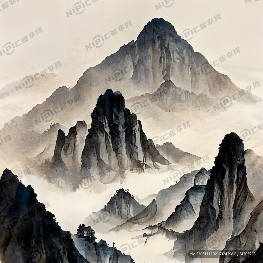 山谷 中国风 中国画 山水