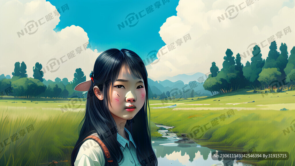 猪头 鹿身 少女 可爱 小溪