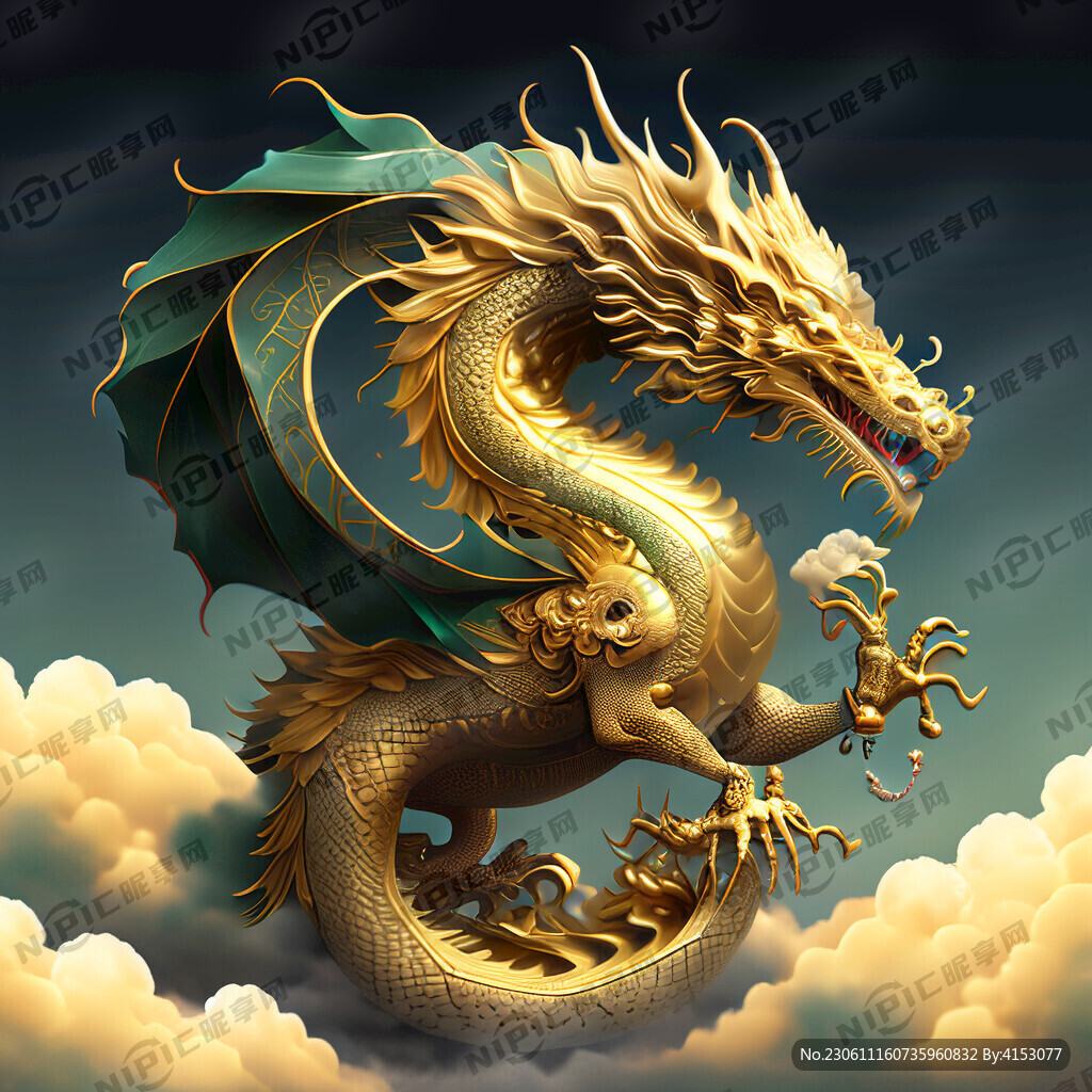 黄金龙 玉珠 天空 祥云