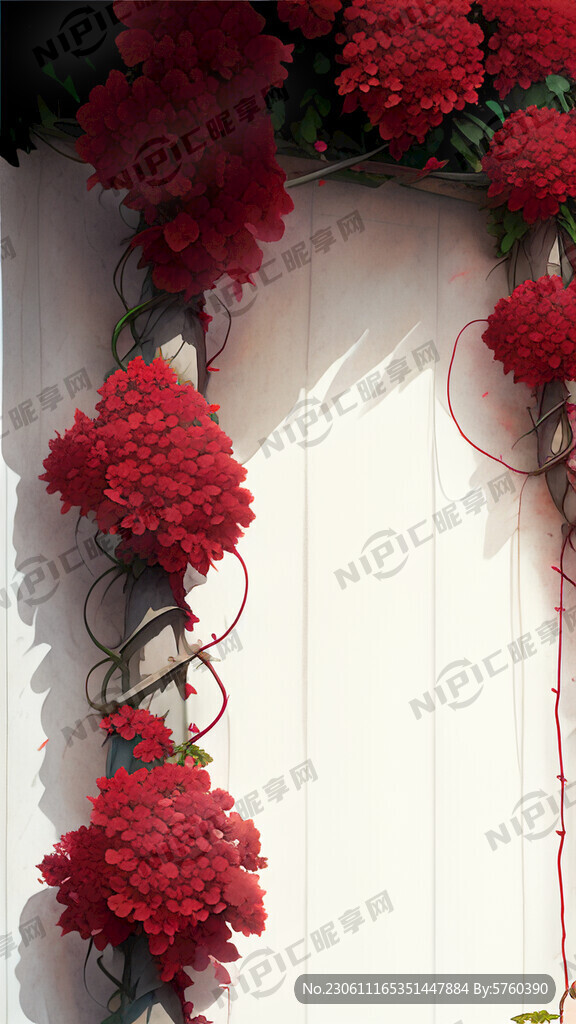 长长的藤蔓爬在白面的墙面上。藤