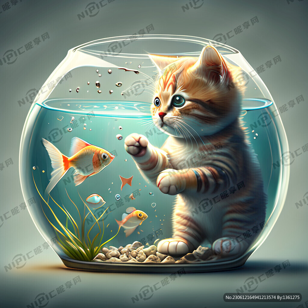 小猫鱼缸里抓鱼
