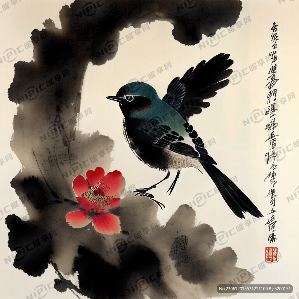 小鸟 寿带鸟 国画 水墨画
