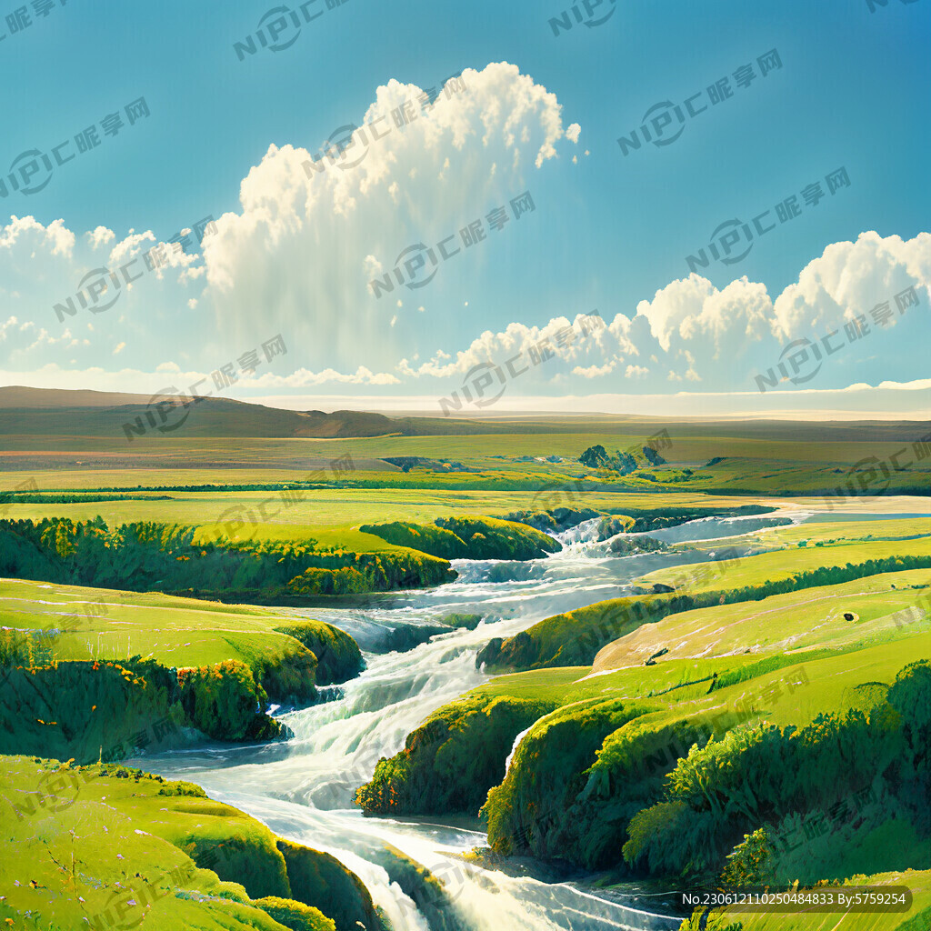 瀑布河流 平原草地 自然风光