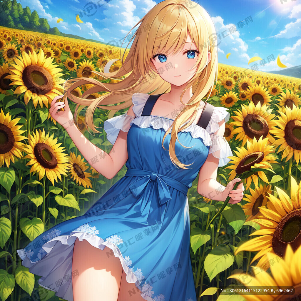 一举夺魁 卡通学生手拿向日葵