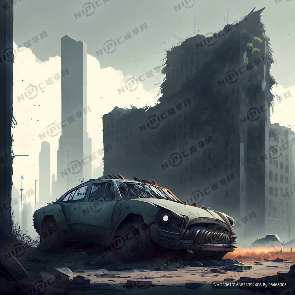 城市废墟 破旧汽车 赛博朋克