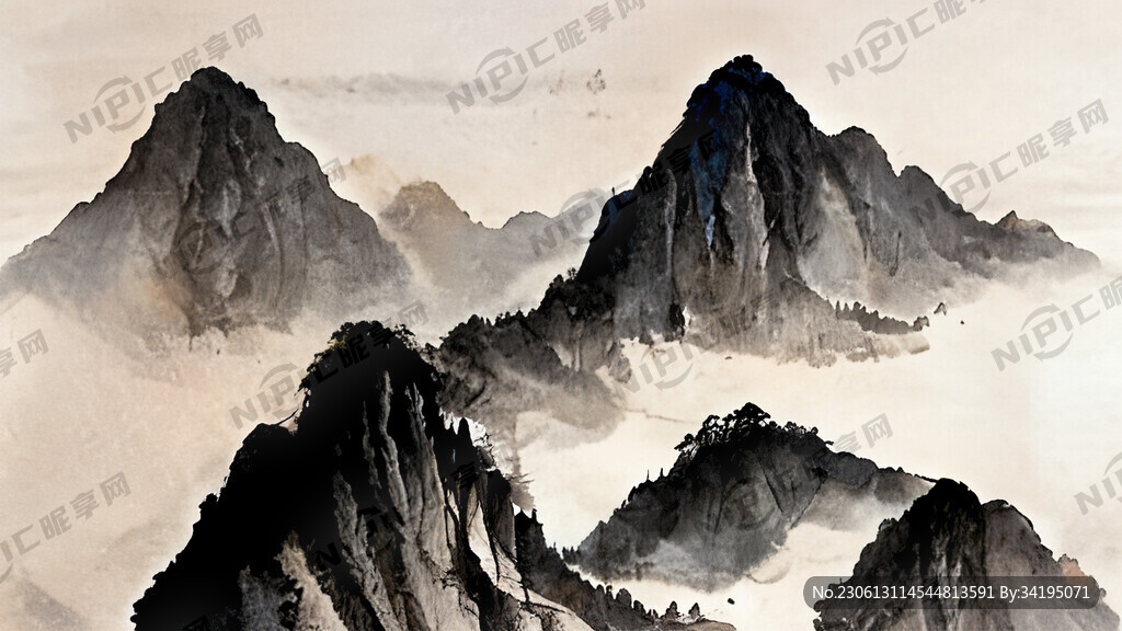 山谷 中国风 中国画 山水