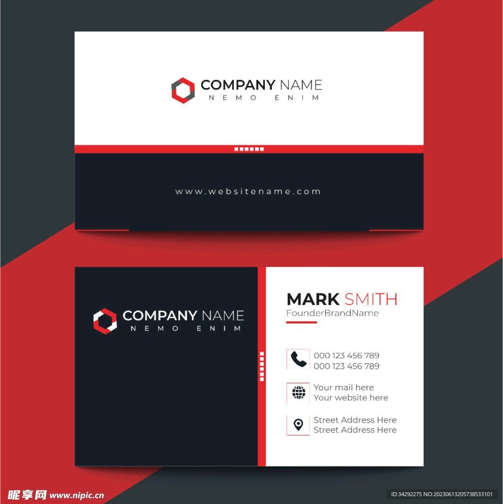 红色名片模板