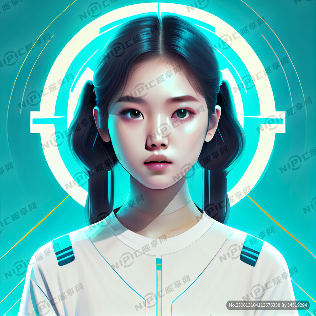 韩系少女青色科幻背景