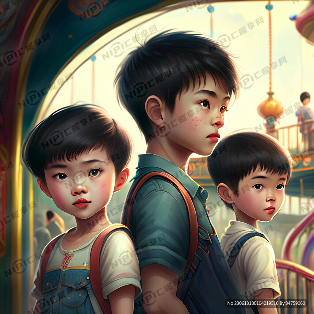 在游乐园一个女孩和一个男孩两个