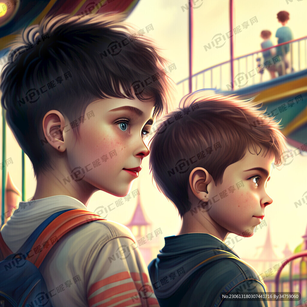 在游乐园一个女孩和一个男孩两个