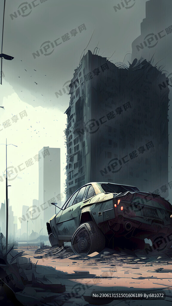 城市废墟 破旧汽车 赛博朋克