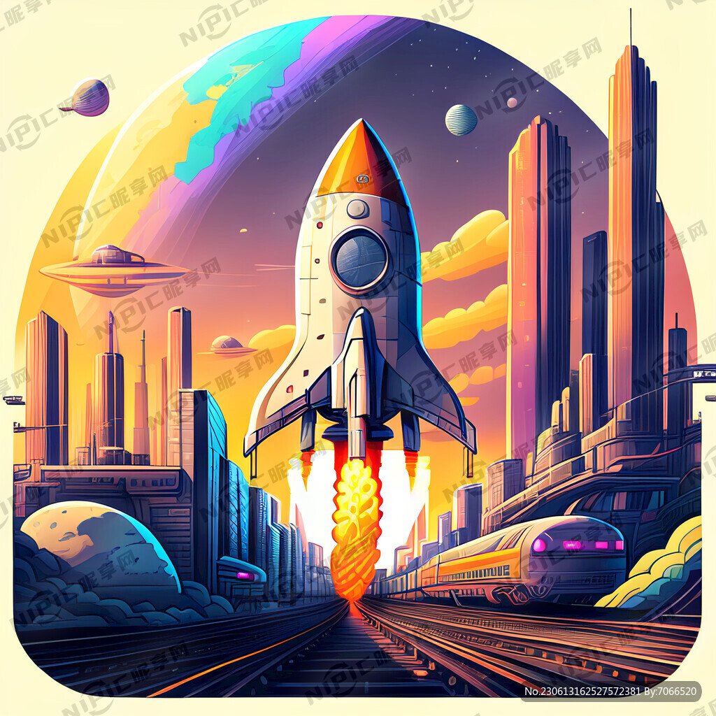 科幻画 卡通画 未来城市 星球