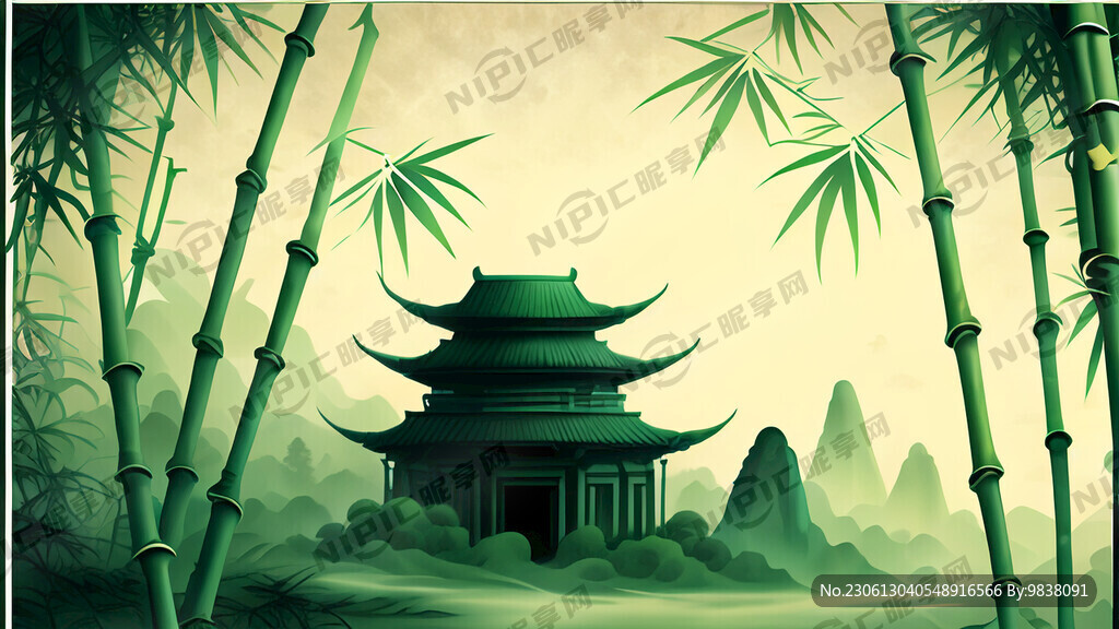 古代风背景有竹子绿色