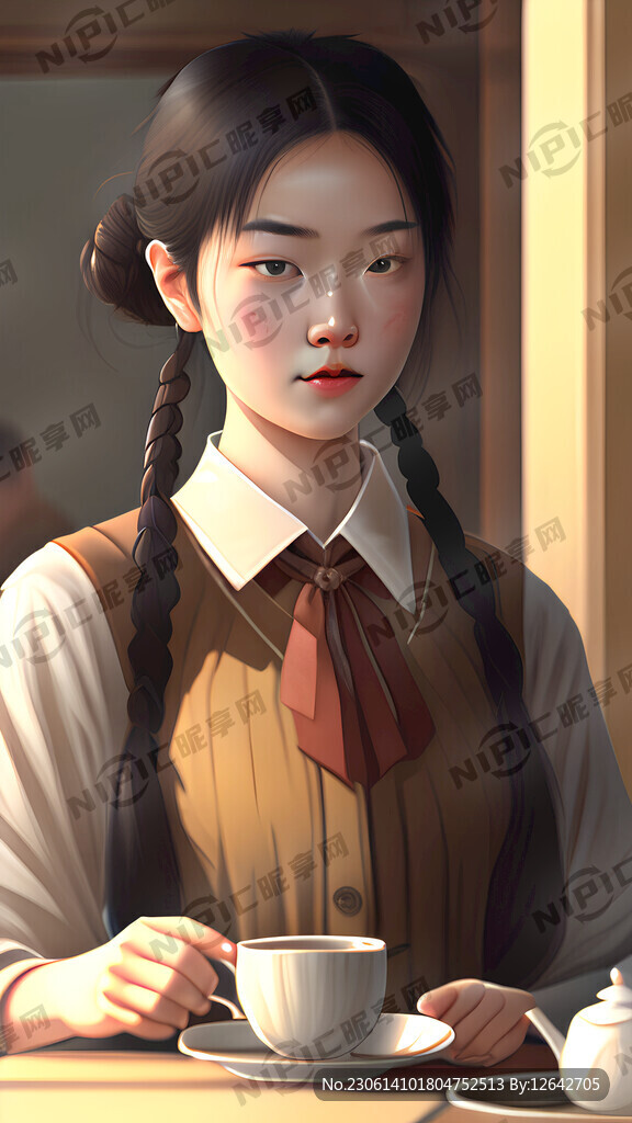 女生 喝下午茶 一个人 发呆