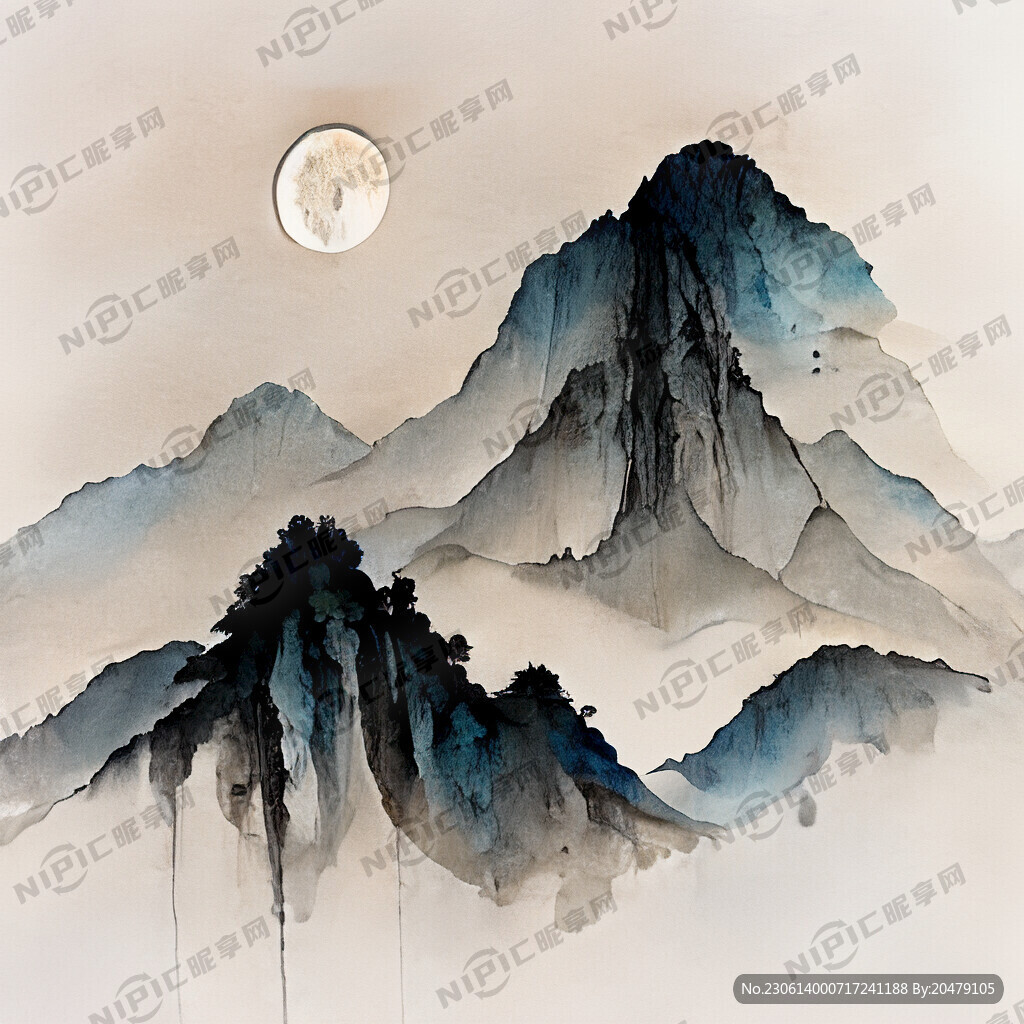 中国风有树有山有水有月亮