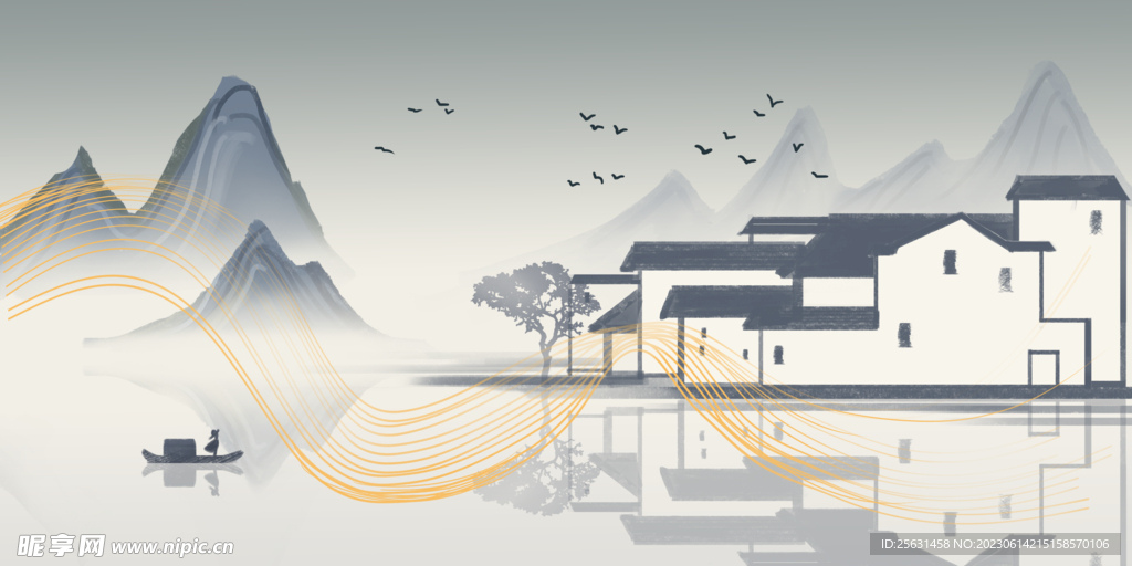 中国风徽式建筑插画素材