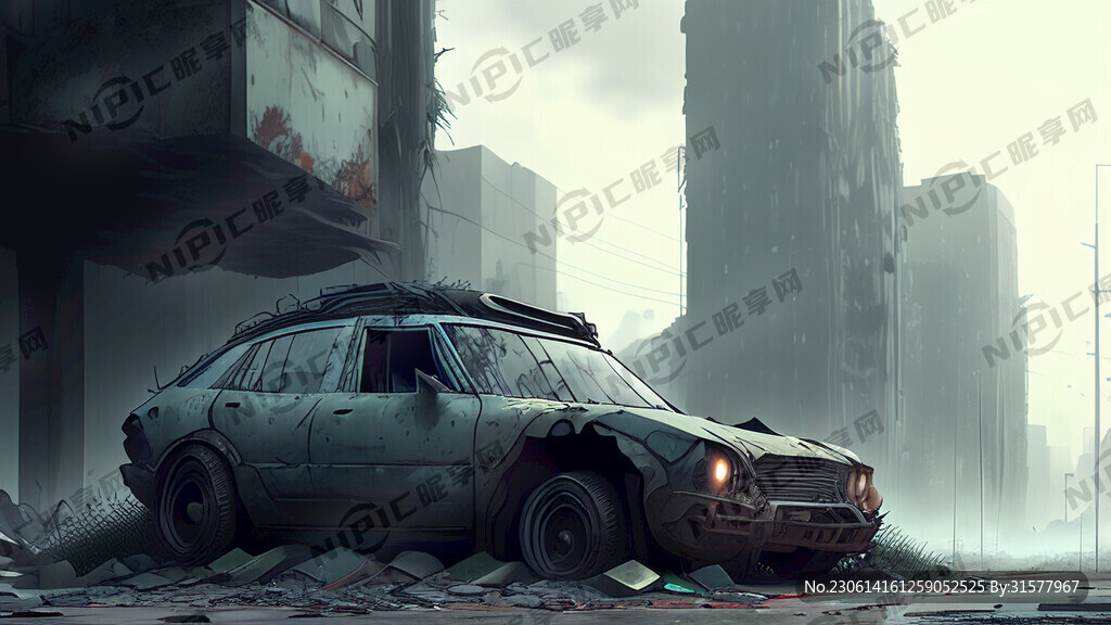 城市废墟 破旧汽车 赛博朋克