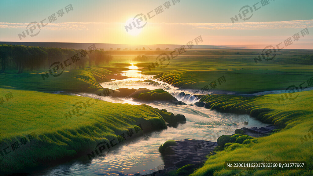 瀑布河流 平原草地 绿色能源