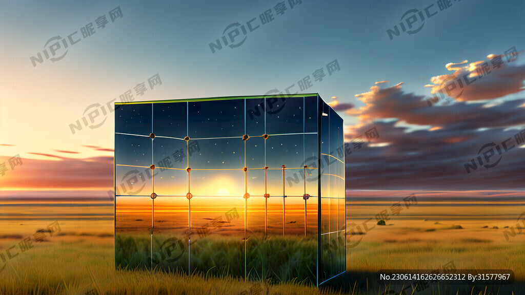 平原草地 太阳能电池板 玻璃