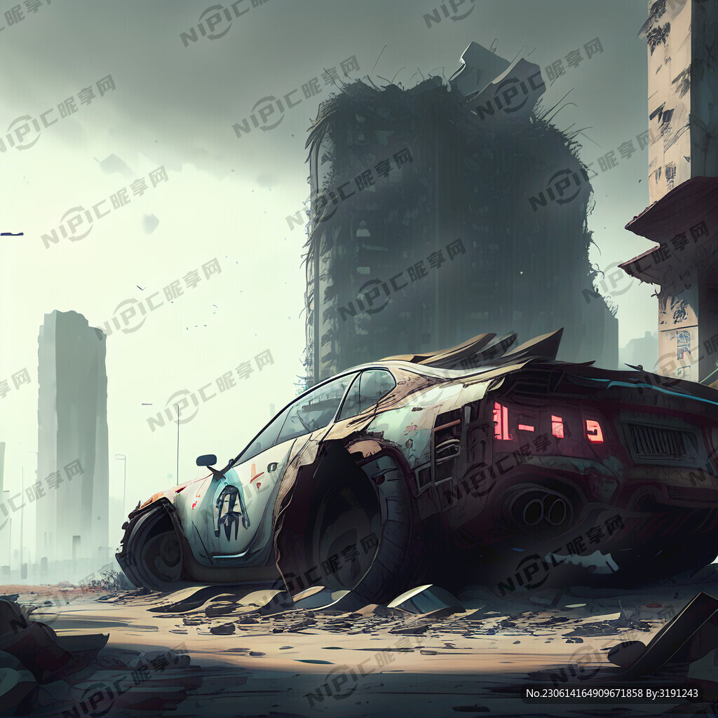 城市废墟 破旧汽车 赛博朋克