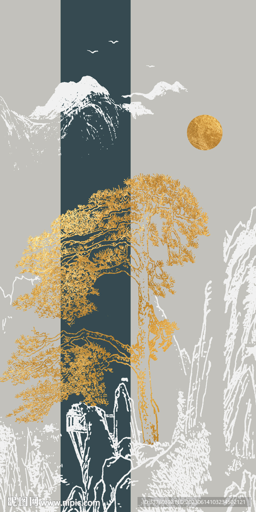 轻奢现代新中式山水玄关装饰画