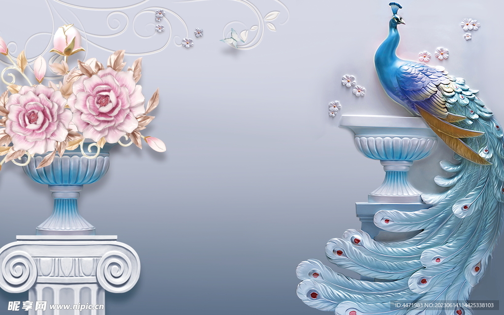 孔雀电视背景墙