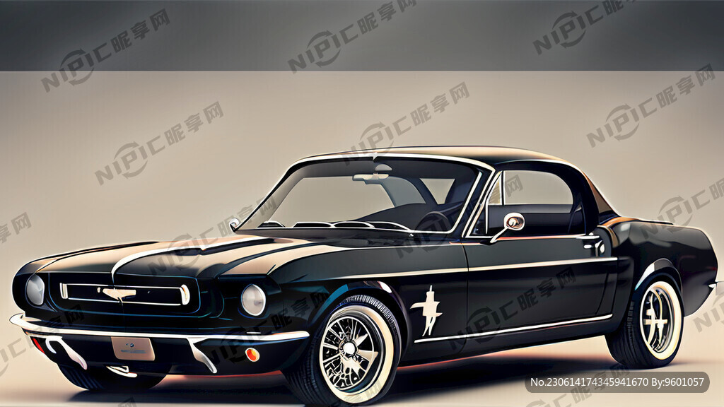 黑色复古野马跑车手机屏保