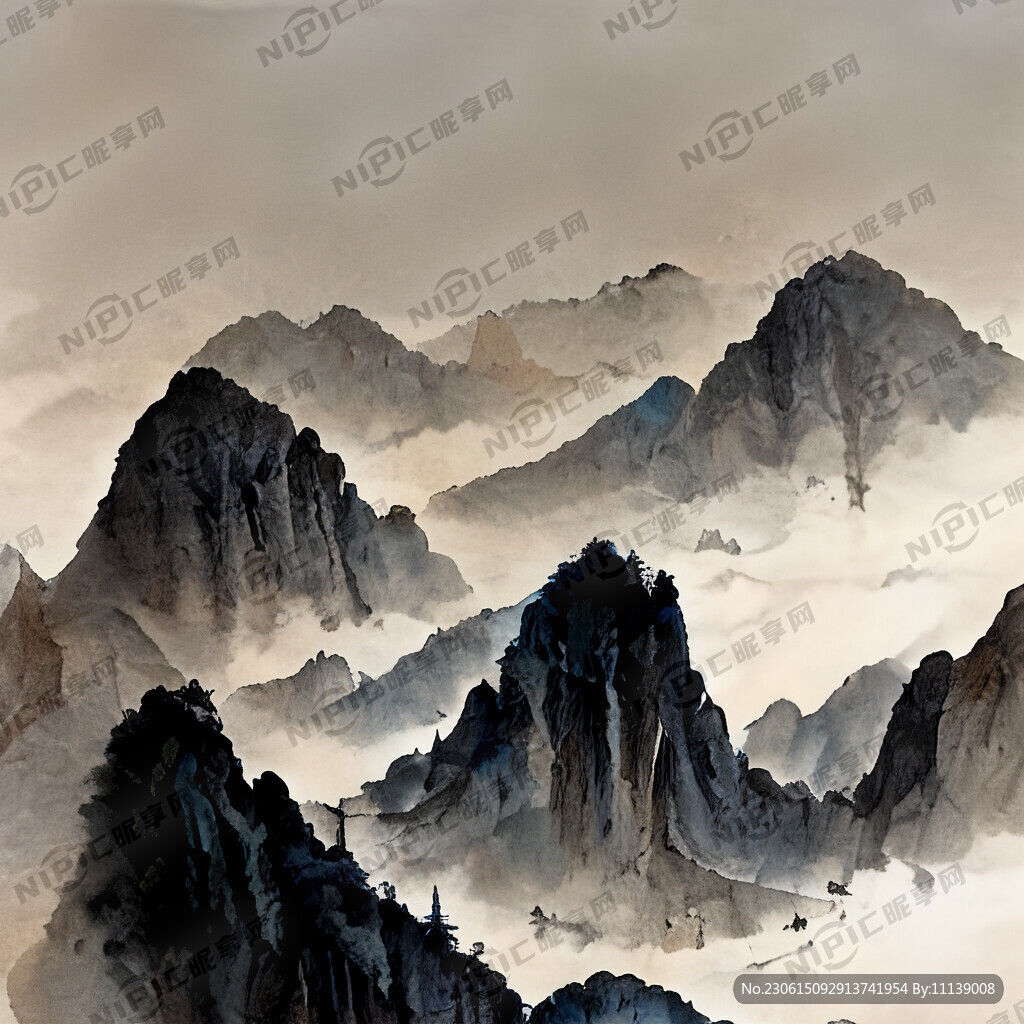 山谷 中国风 中国画 山水