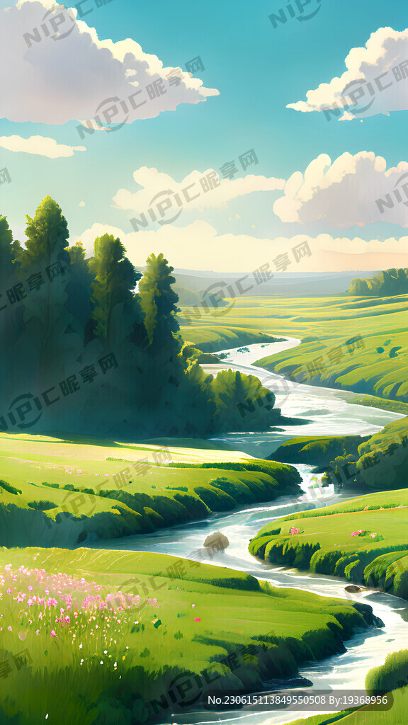 瀑布河流 平原草地 自然风光